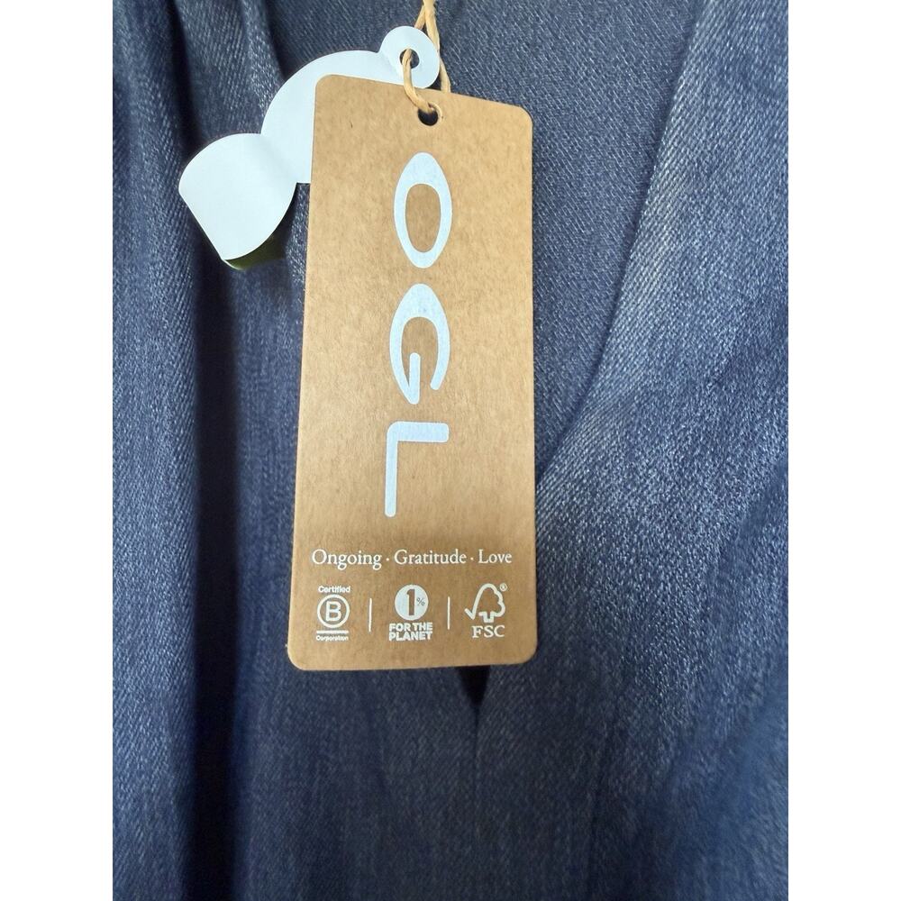 OGL Denim Look Midi Dress Collared Tie Waist Linen Blend NWT Extra Small - Picture 9 of 14